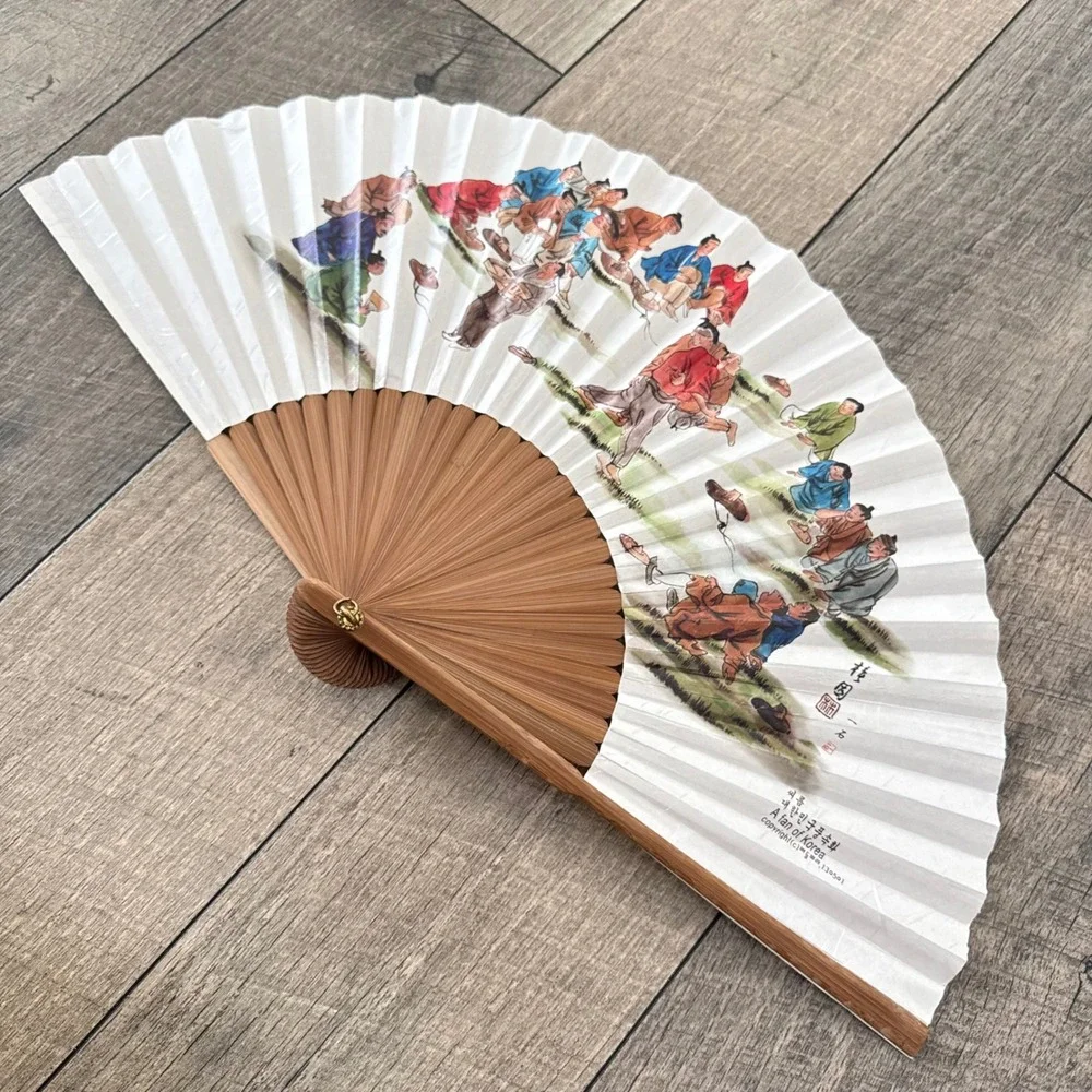 A Fan of Korea Ssireum Korean Wrestling Folding Fan Bamboo Paper Kim Hong-do Art